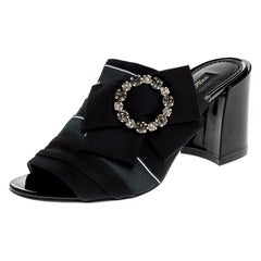 Dolce and Gabbana Black Satin Crystal Embellished Bow Open Toe Mules Size 36.5