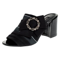 Dolce and Gabbana Black Satin Crystal Embellished Open Toe Mules Size 37