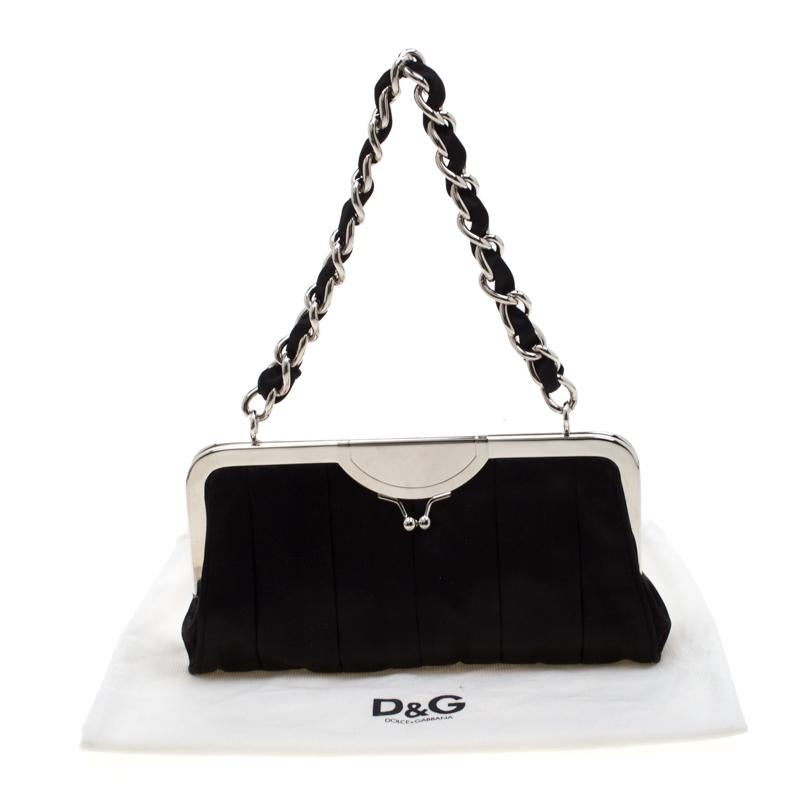 Dolce and Gabbana Black Satin Framed Chain Clutch 7