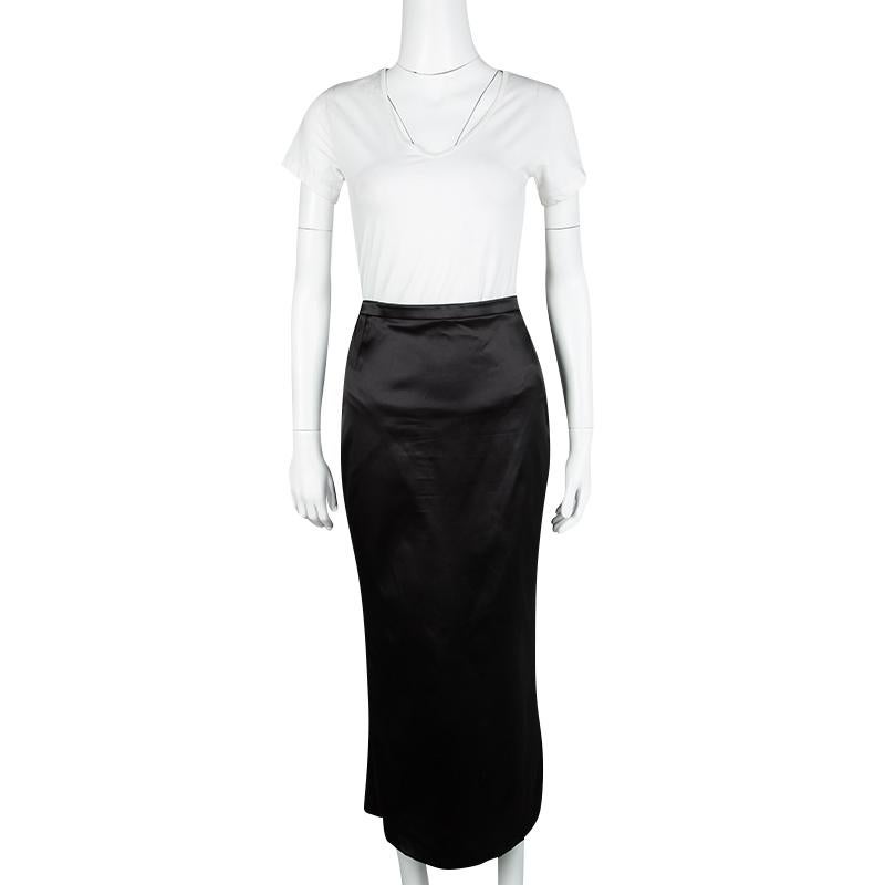 Dolce and Gabbana Black Satin Midi Skirt L In Good Condition In Dubai, Al Qouz 2