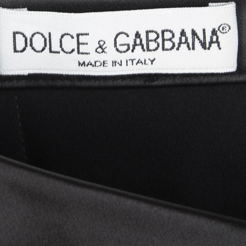 Dolce and Gabbana Black Satin Midi Skirt L 1