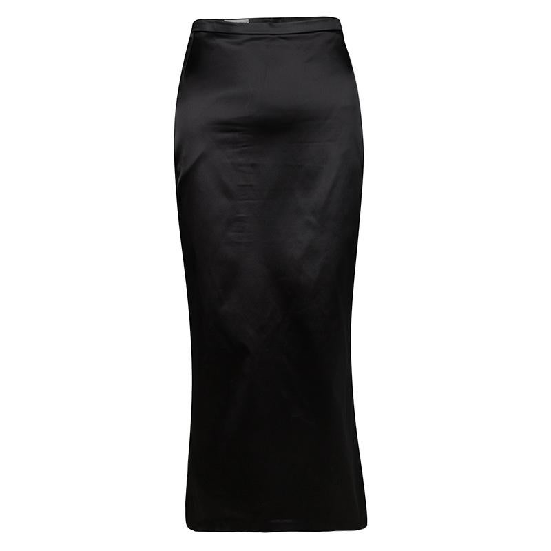 Dolce and Gabbana Black Satin Midi Skirt L