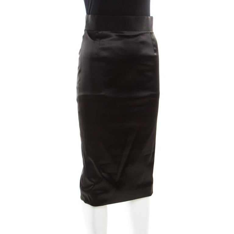 Dolce and Gabbana Black Satin Pencil Midi Skirt S For Sale at 1stDibs