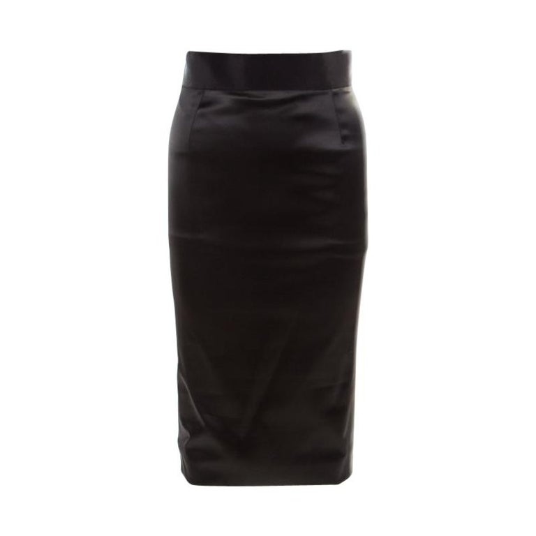 Dolce and Gabbana Black Satin Pencil Midi Skirt S For Sale at 1stDibs