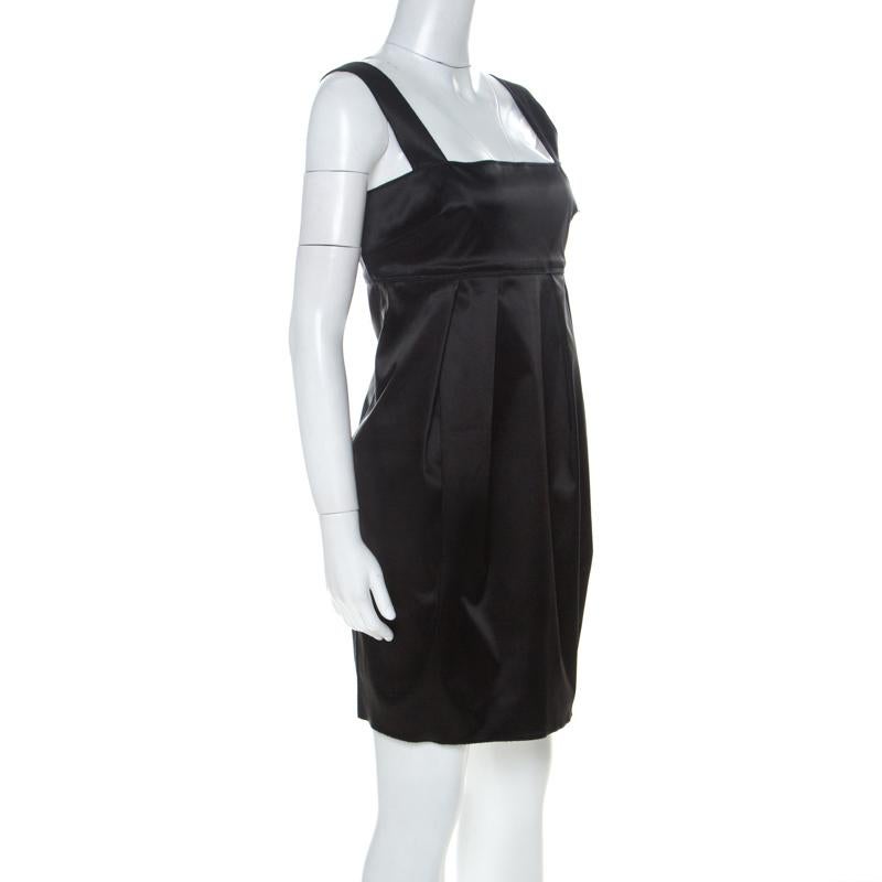 Dolce and Gabbana Black Satin Sleeveless Short Dress M In Good Condition In Dubai, Al Qouz 2