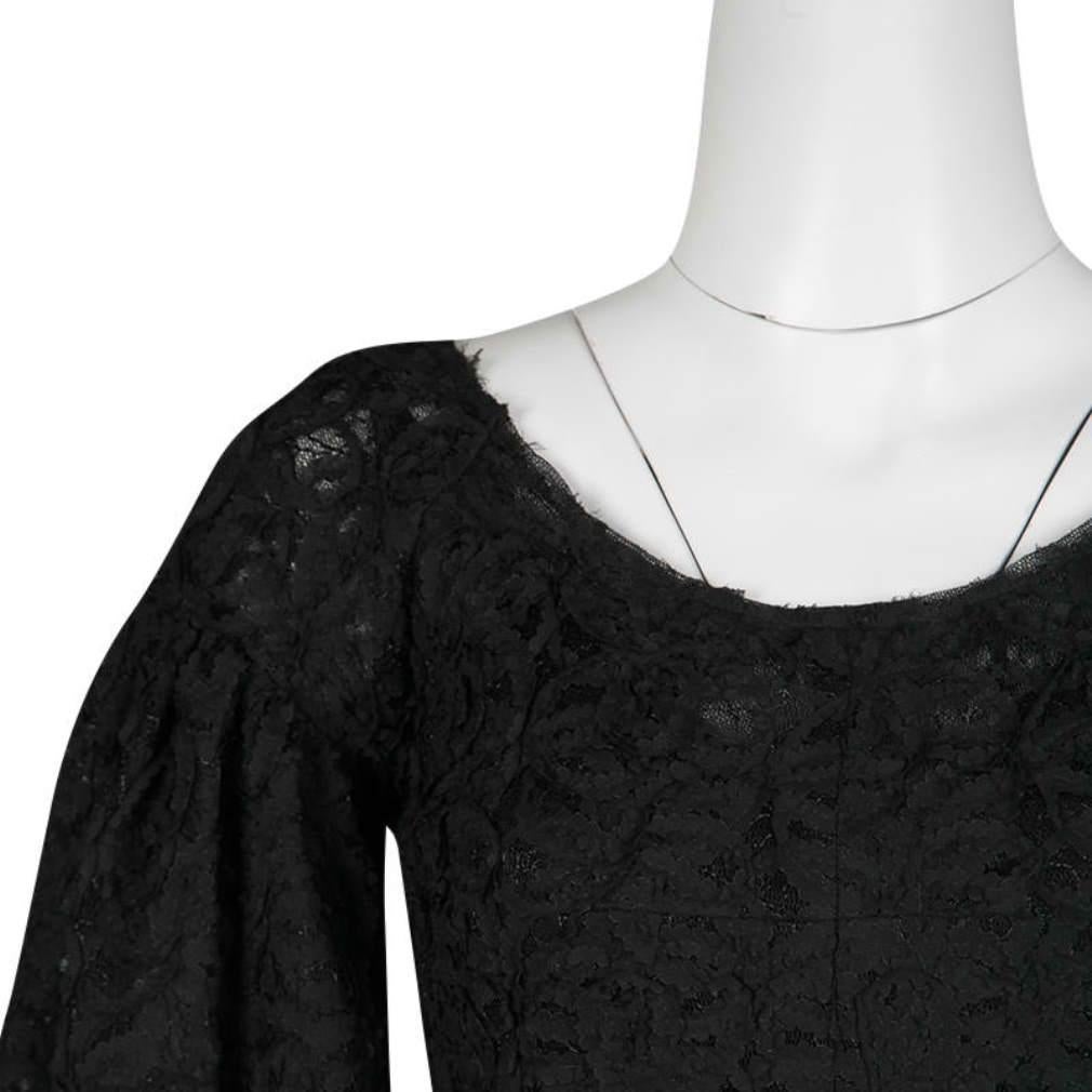 Women's Dolce and Gabbana Black Scalloped Edge Applique Lace Sheath Dress S