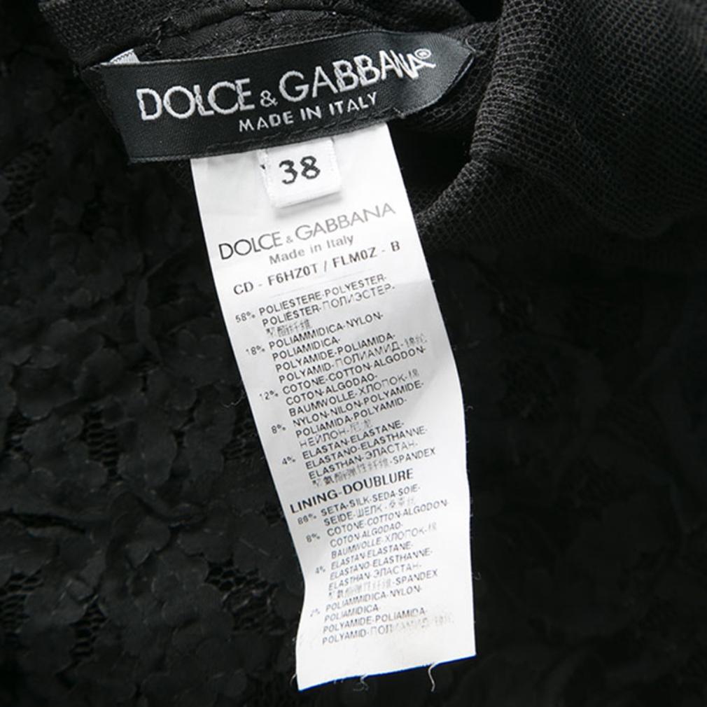 Dolce and Gabbana Black Scalloped Edge Applique Lace Sheath Dress S 1