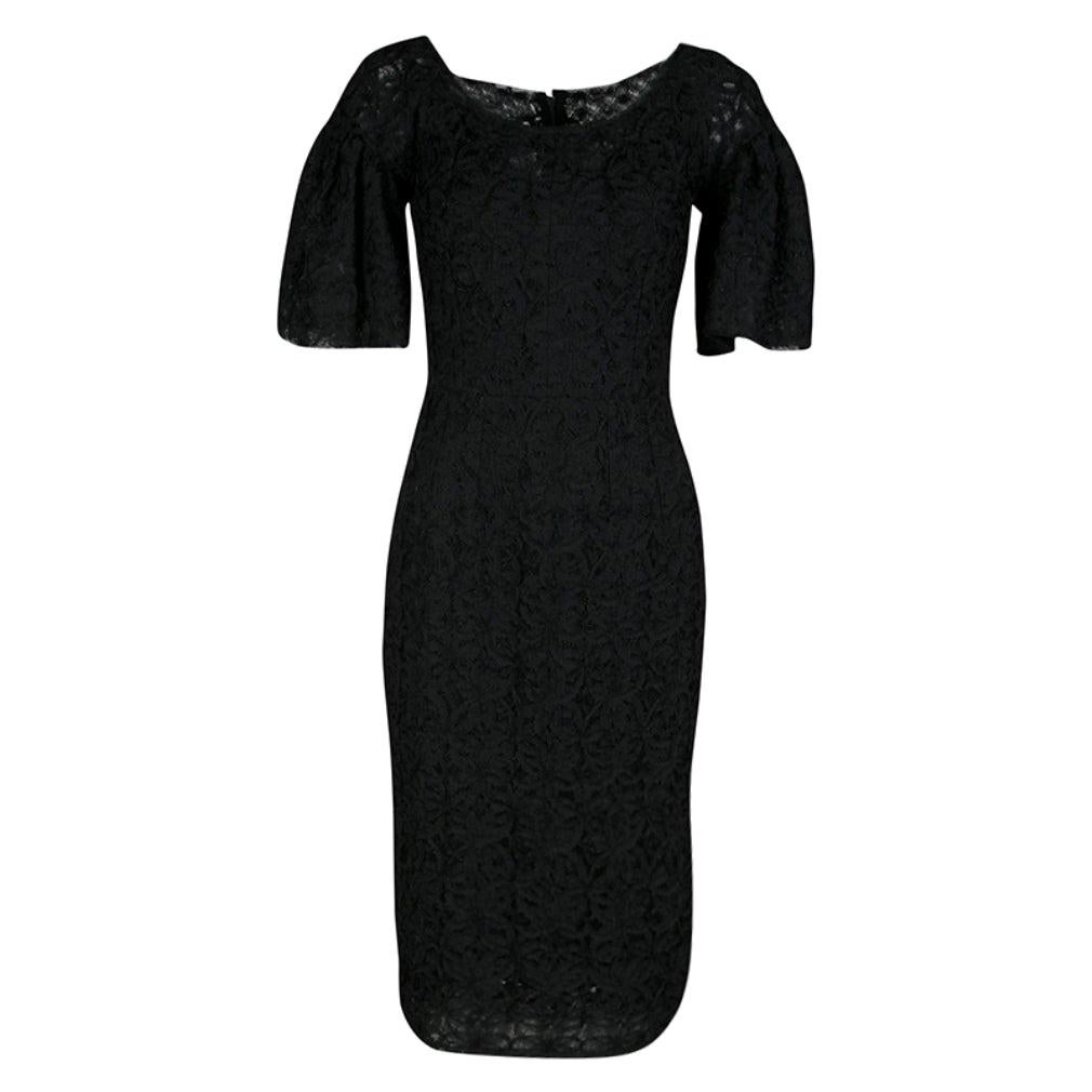 Dolce and Gabbana Black Scalloped Edge Applique Lace Sheath Dress S