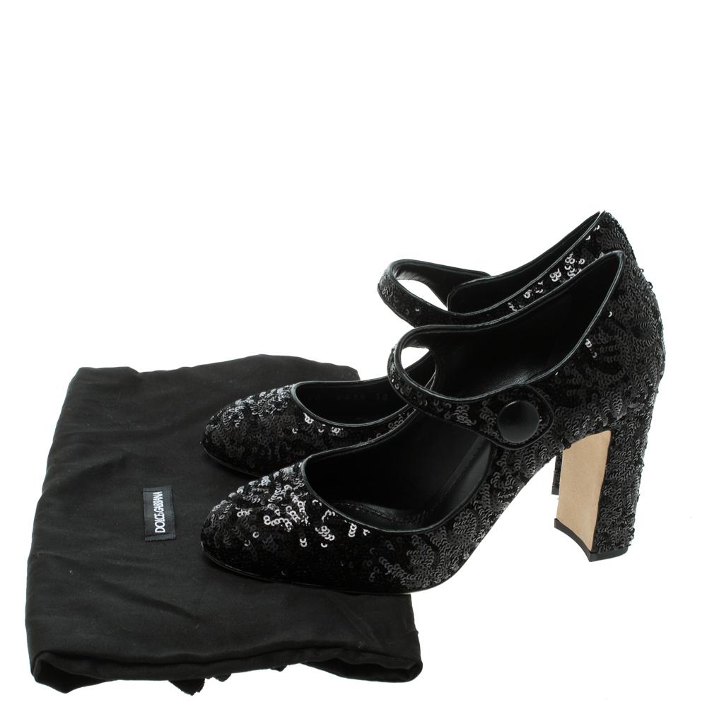 Dolce and Gabbana Black Sequin Mary Jane Pumps Size 38 1