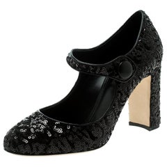 Dolce and Gabbana Black Sequin Mary Jane Pumps Size 38