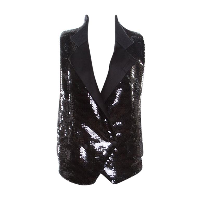 Dolce and Gabbana Black Sequined Double Breasted Vest M For Sale at 1stDibs