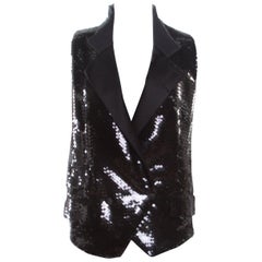 Dolce and Gabbana Black Sequined Double Breasted Vest M