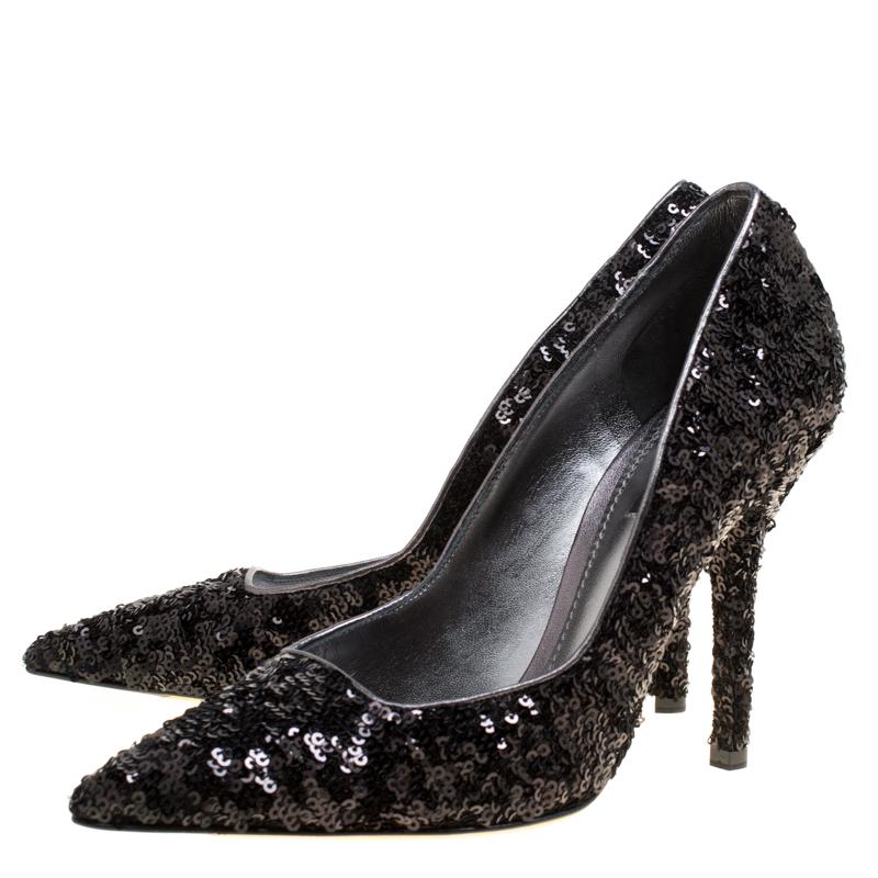 Women's Dolce and Gabbana Black Sequins Pointed Toe Pumps Size 38