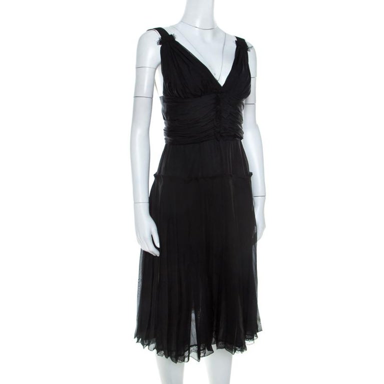 Dolce and Gabbana Black Silk Elasticized Strap Detail Dress M For Sale ...