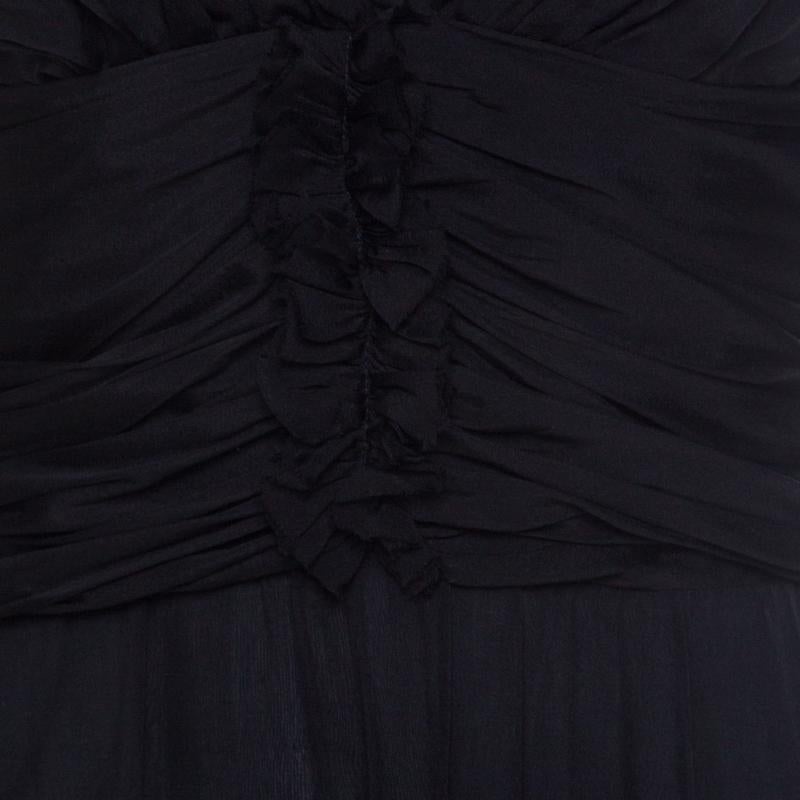 Dolce and Gabbana Black Silk Elasticized Strap Detail Dress M 2
