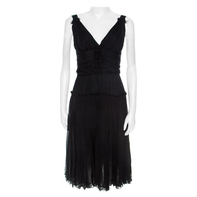 Dolce and Gabbana Black Silk Elasticized Strap Detail Dress M