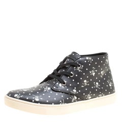 Dolce and Gabbana Black Skull and Cross Bone Print Canvas High Top Sneakers