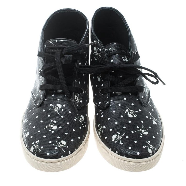 Dolce and Gabbana Black Skull and Cross Bone Print Canvas Sneakers Size ...