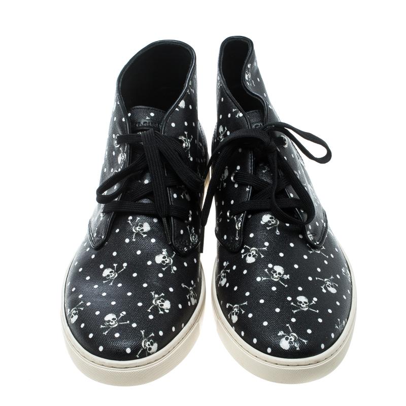 You return to Dolce and Gabanna time and again for fun, quirky styles accompanied by superior construction, and both of these are explicitly demonstrated in these high-top sneakers. They are crafted from canvas with leather trims and are adorned