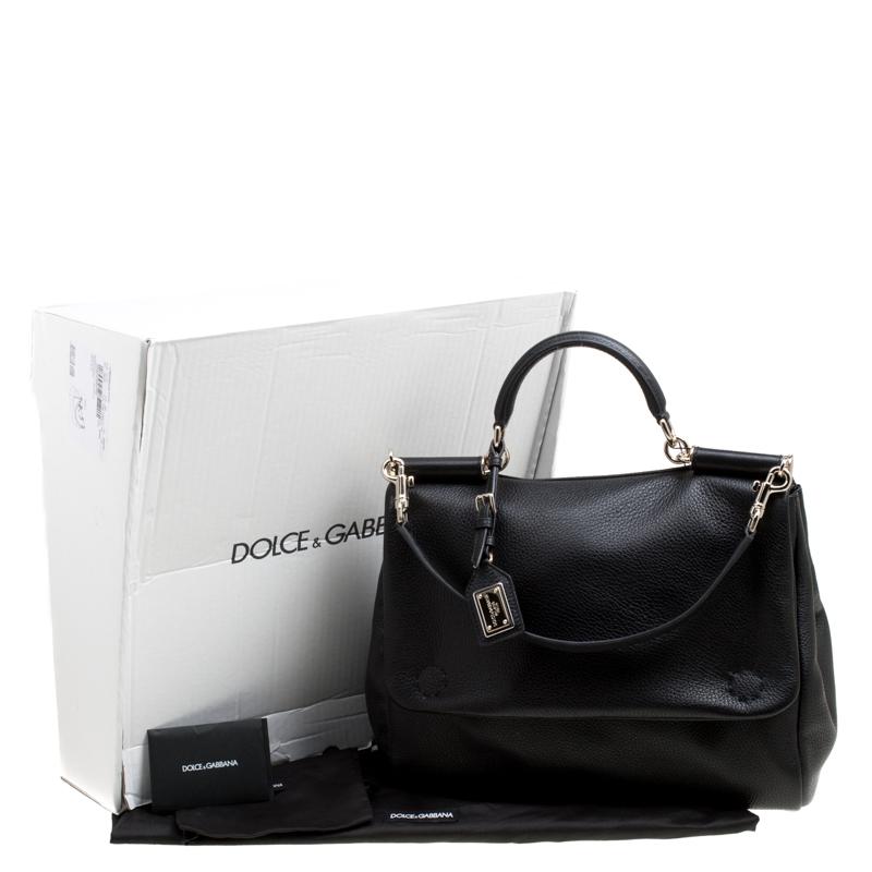 Dolce and Gabbana Black Soft Leather Large Sicily Top Handle Bag 7
