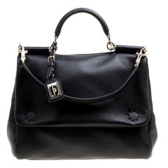 Dolce and Gabbana Black Soft Leather Large Sicily Top Handle Bag