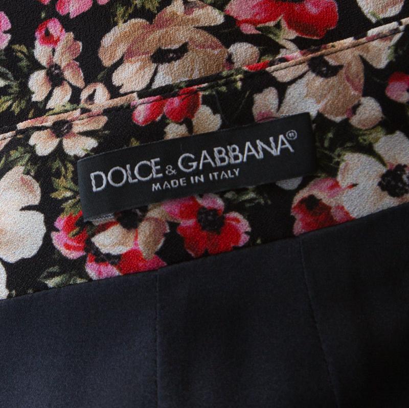 Dolce and Gabbana Black Striped Floral Print Cady Pencil Skirt S 2