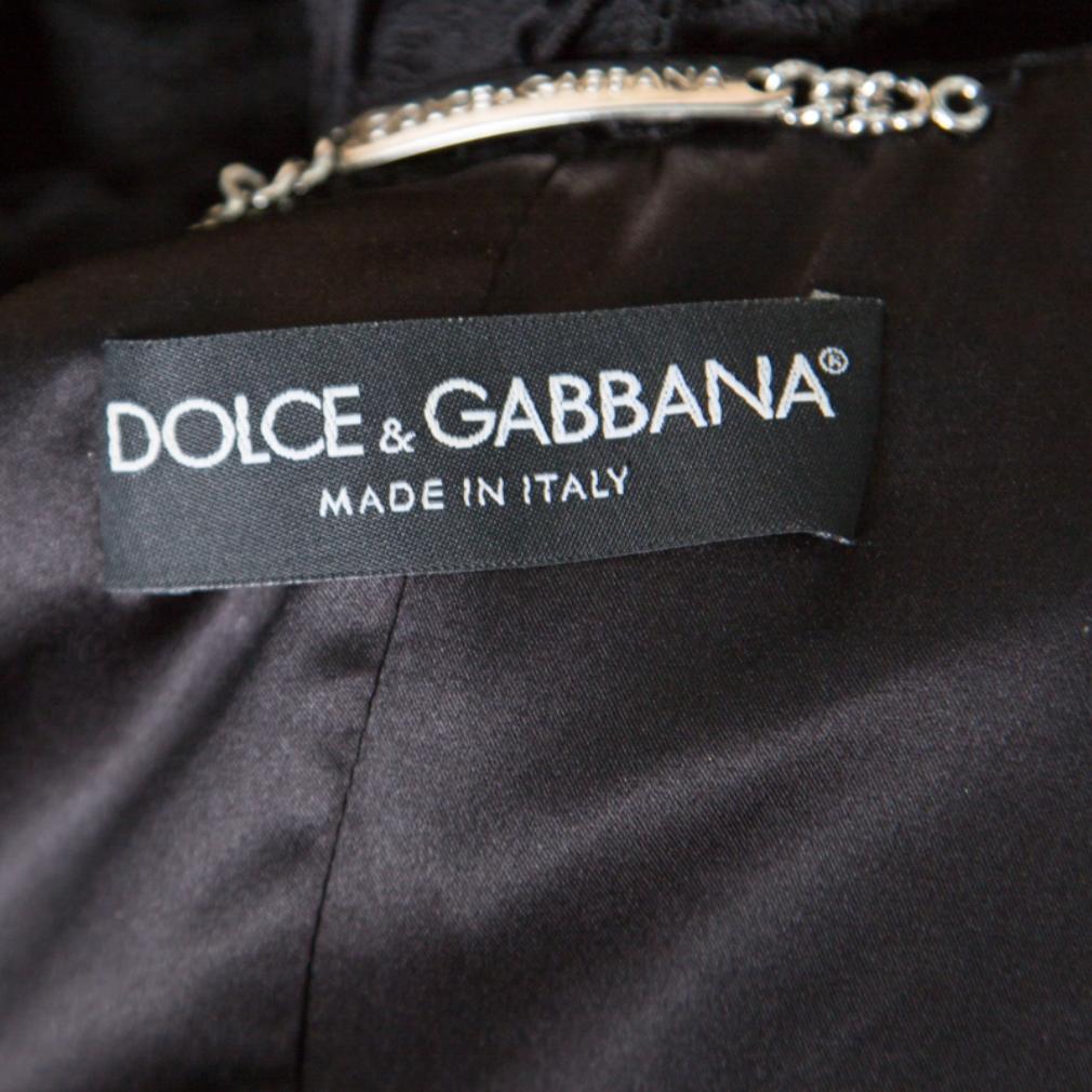 Dolce and Gabbana Black Striped Lace Ruffle Trim Button Front Jacket M 1