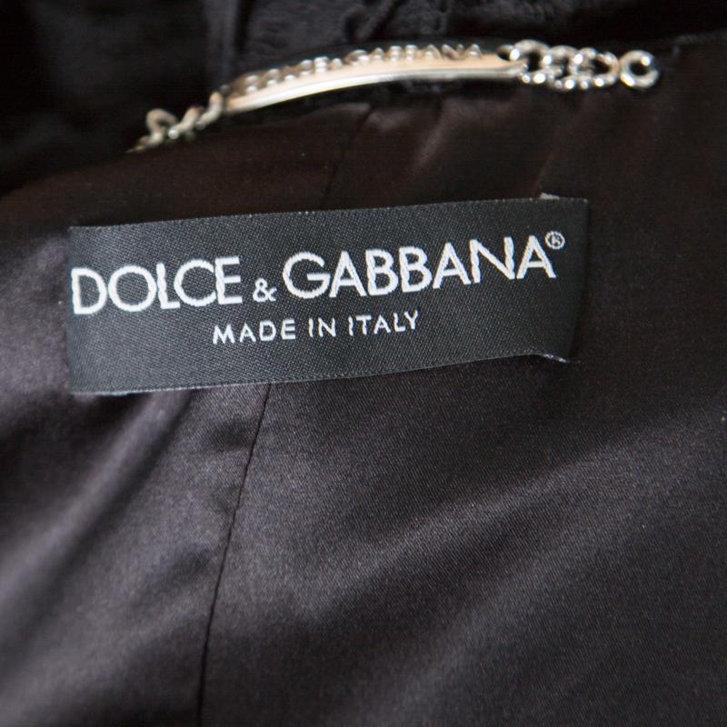 Dolce and Gabbana Black Striped Lace Ruffle Trim Button Front Jacket M 2