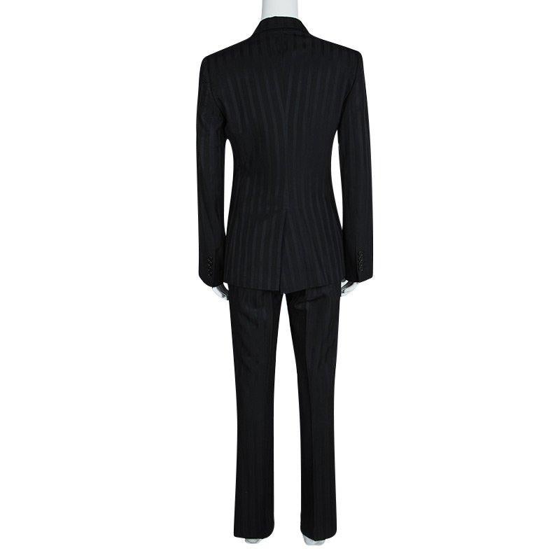 Dolce and Gabbana Black Striped Tailored Pant Suit M In Good Condition In Dubai, Al Qouz 2