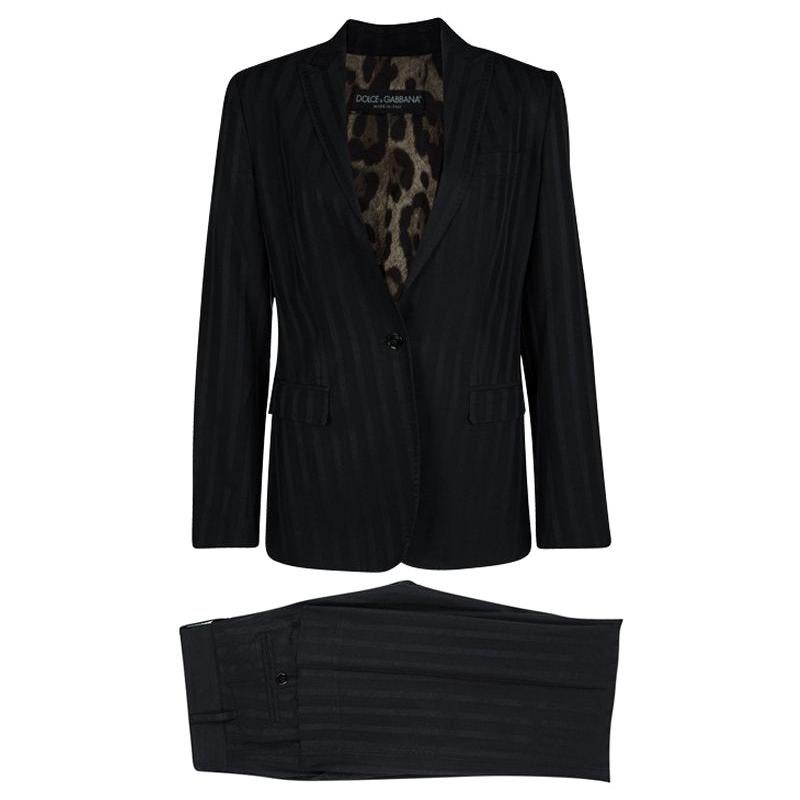 Dolce and Gabbana Black Striped Tailored Pant Suit M