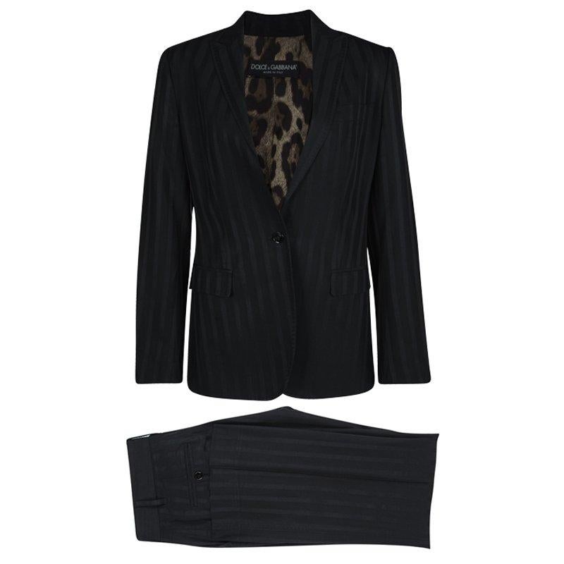 Dolce and Gabbana Black Striped Tailored Pant Suit M