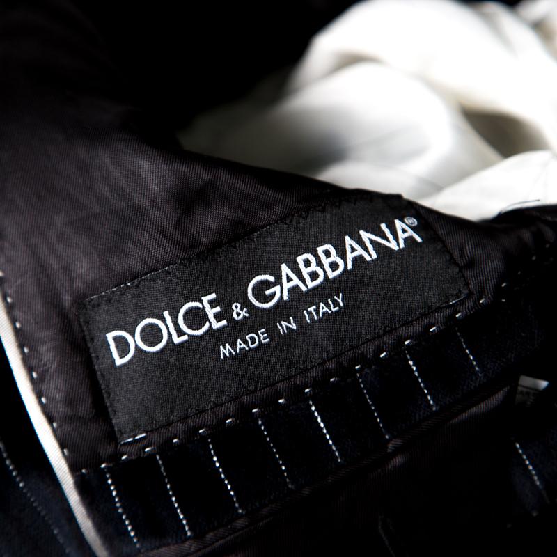 Dolce and Gabbana Black Striped Velvet Martini Blazer M 2