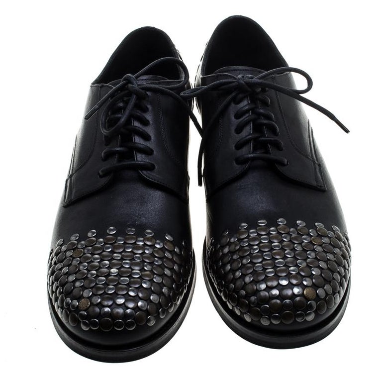 Dolce and Gabbana Black Studded Leather Sircusa Lace Up Derby Size 44 ...