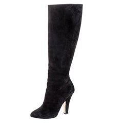 Dolce and Gabbana Black Suede Knee Length Boots Size 39