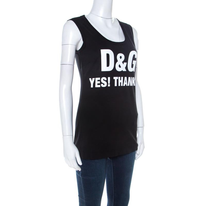 Dolce and Gabbana Black Text Print Cotton Sleeveless Vest XS In New Condition In Dubai, Al Qouz 2