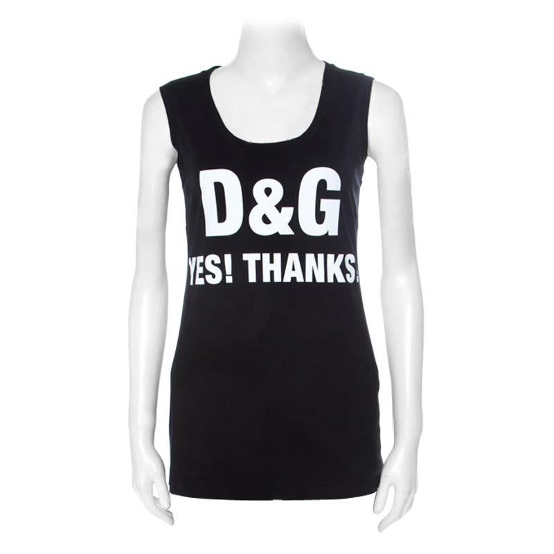 Dolce and Gabbana Black Text Print Cotton Sleeveless Vest XS