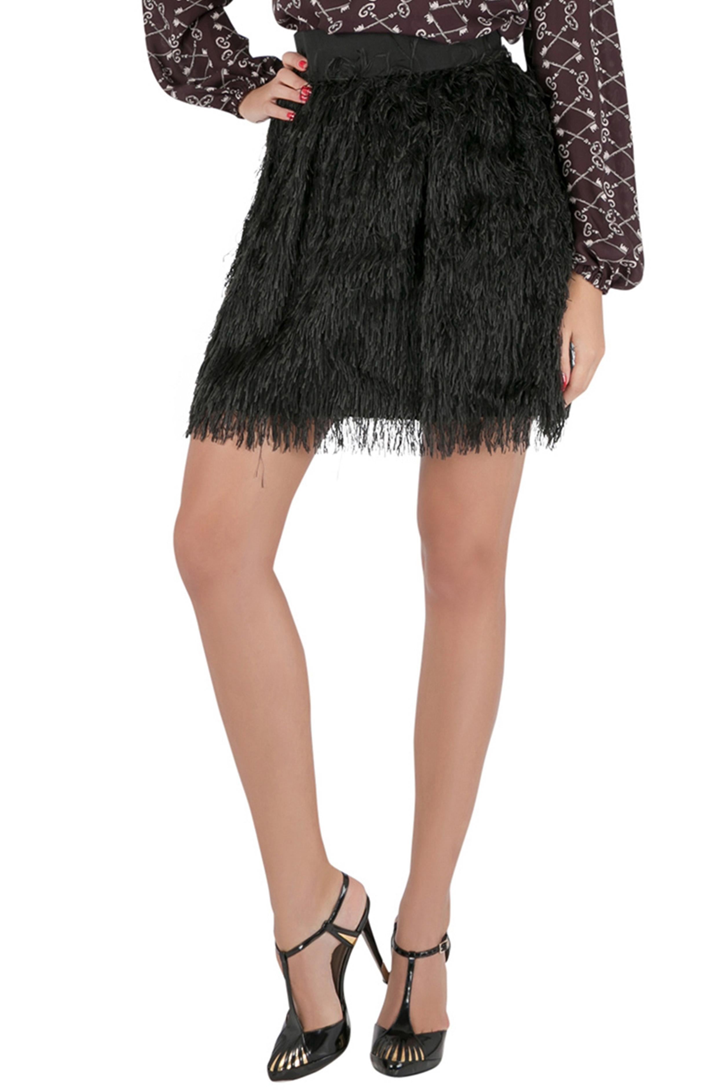 Women's Dolce and Gabbana Black Textured Fringed Mini Skirt S