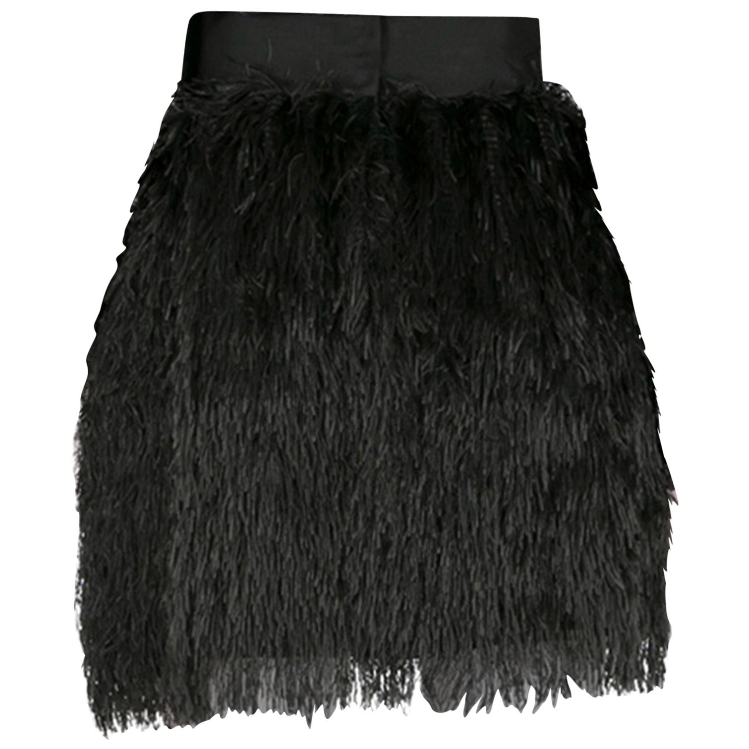 Dolce and Gabbana Black Textured Fringed Mini Skirt S