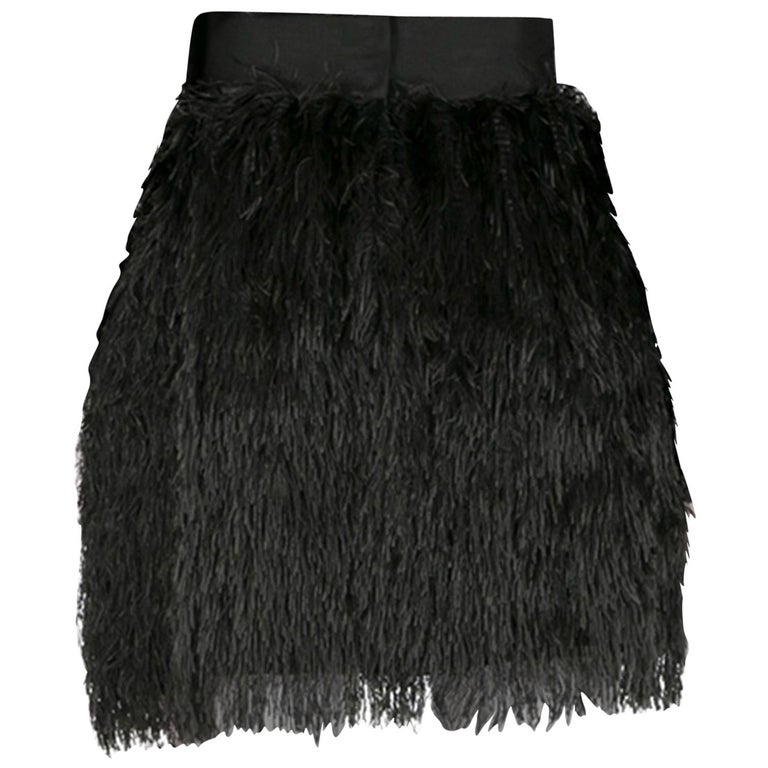 Dolce and Gabbana Black Textured Fringed Mini Skirt S For Sale at 1stdibs
