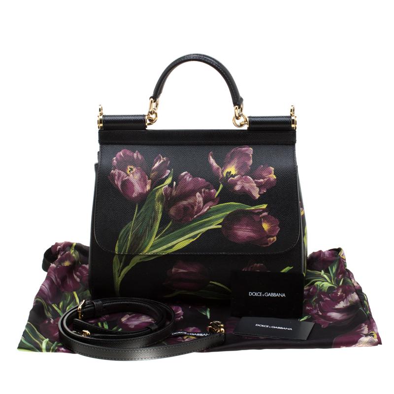 Dolce and Gabbana Black Tulip Leather Miss Sicily Top Haandle Bag For Sale 7