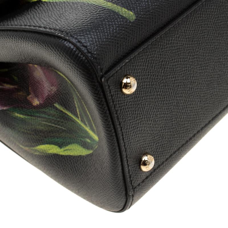 Dolce and Gabbana Black Tulip Leather Miss Sicily Top Haandle Bag For Sale 2