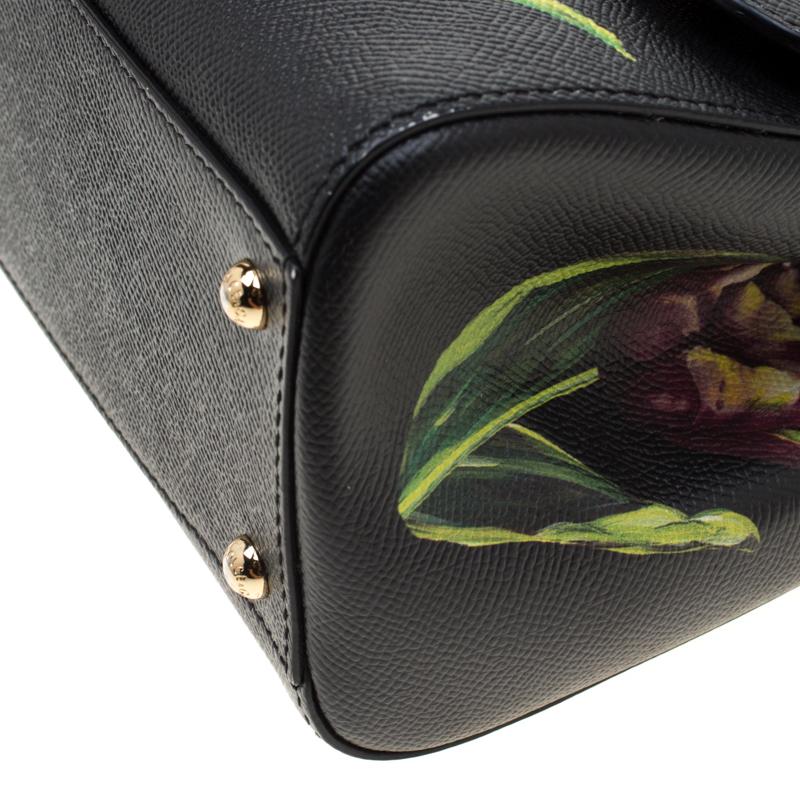 Dolce and Gabbana Black Tulip Leather Miss Sicily Top Haandle Bag For Sale 3