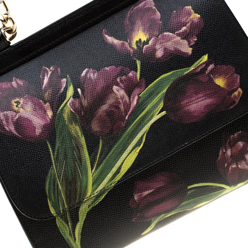Dolce and Gabbana Black Tulip Leather Miss Sicily Top Haandle Bag For Sale 4