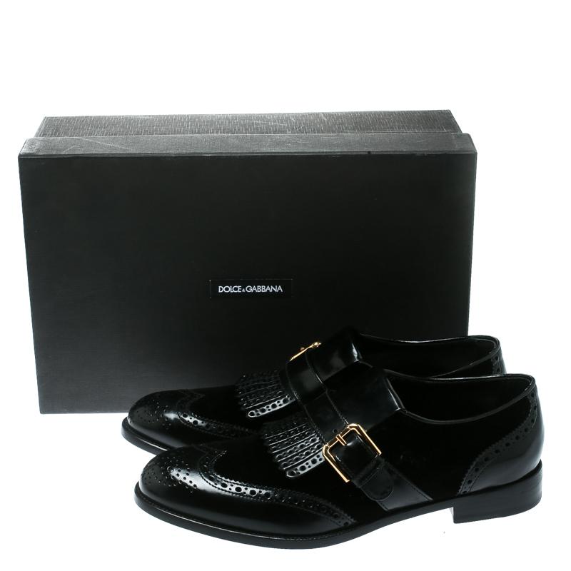 Dolce and Gabbana Black Velvet and Brogue Leather Buckle Detail Loafers Size 40 4