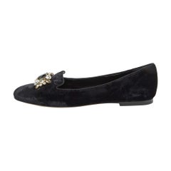 Dolce und Gabbana Schwarze kristallverzierte rauchfarbene Slippers aus Samt Größe 39