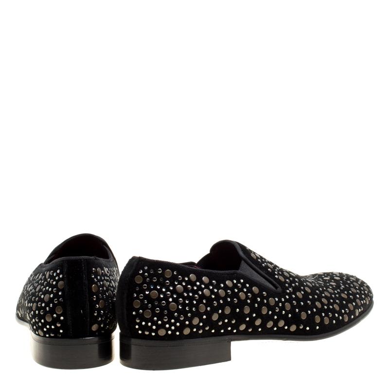 Dolce and Gabbana Black Velvet Crystal Studded Loafers Size 41 1