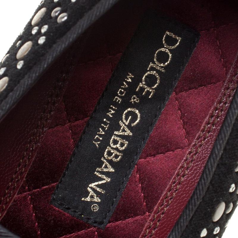 Dolce and Gabbana Black Velvet Crystal Studded Loafers Size 41 3