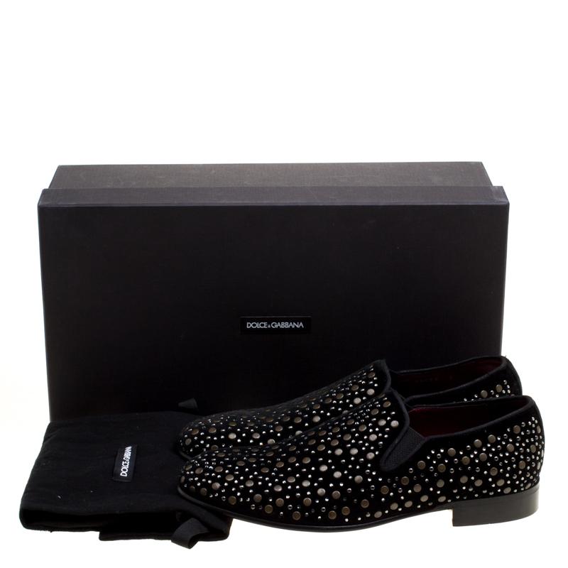 Dolce and Gabbana Black Velvet Crystal Studded Loafers Size 41 4