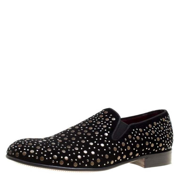 Dolce & Gabbana Black Velvet Crystal Crown Loafers Formal Dress Shoes main image 1