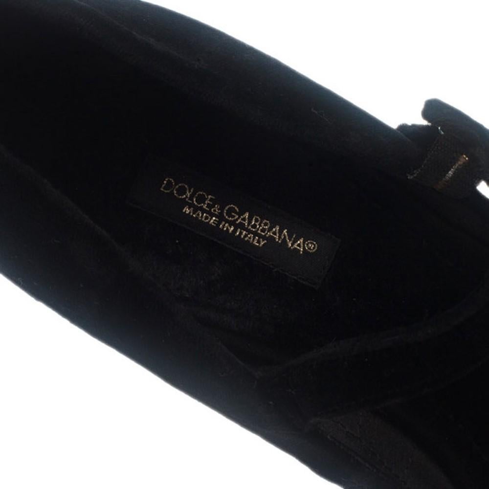 Dolce and Gabbana Black Velvet Embellished Heel Mary Jane Pumps Size 39 3